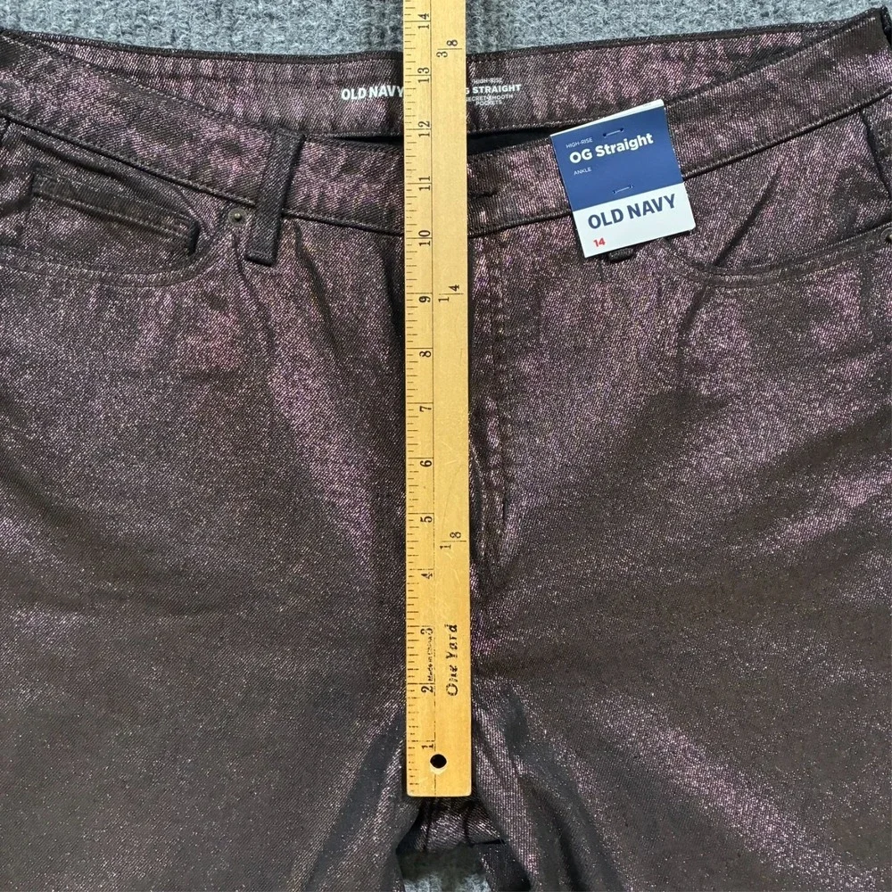 Old Navy High Rise OG Straight Ankle Jeans Womens Size 14‎ Black Shine Metallic